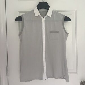 Amina Rubinacci Gray and White Cotton Sleeveless Button-Up polo Shirt Italy L